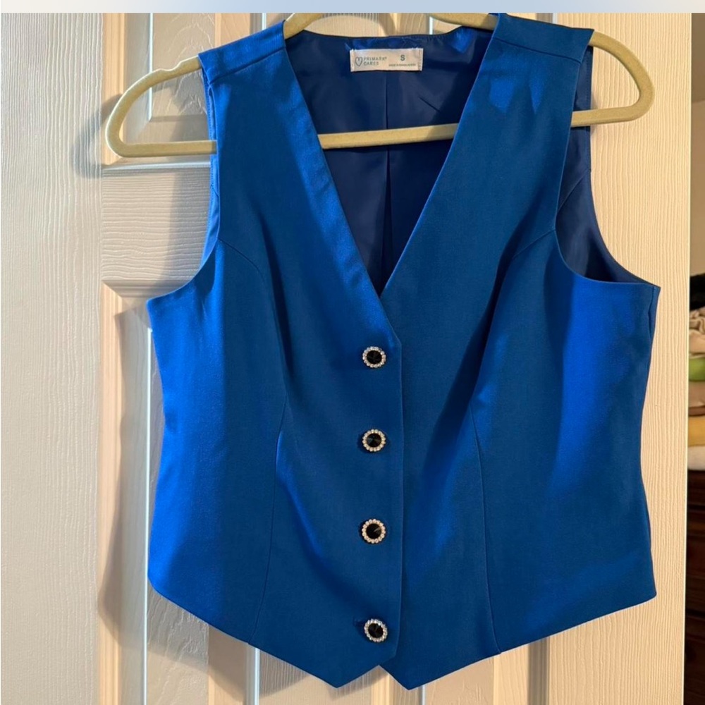 Blue Sleeveless Button-Up Vest